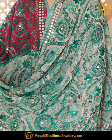 Red & Green Double Color Phulkari | Punjabi Traditional Jewellery Exclusive